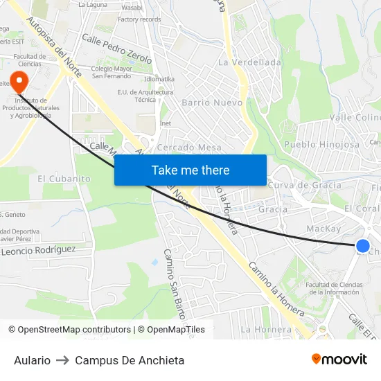 Aulario to Campus De Anchieta map
