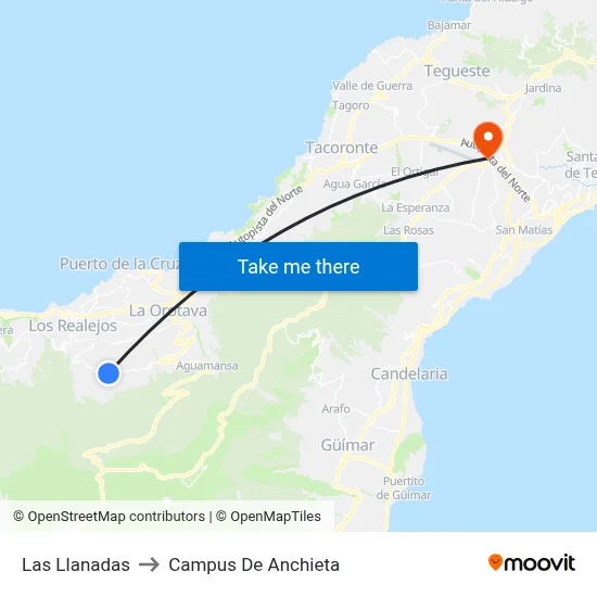 Las Llanadas to Campus De Anchieta map