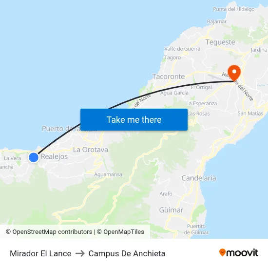 Mirador El Lance to Campus De Anchieta map