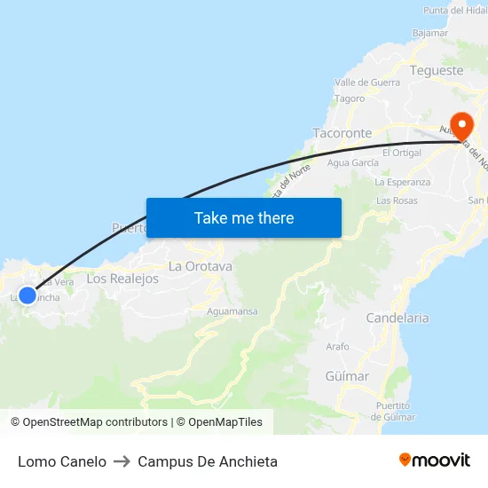 Lomo Canelo to Campus De Anchieta map