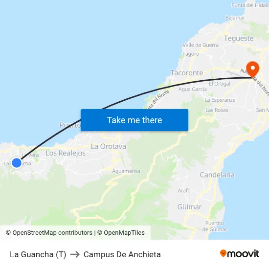 La Guancha (T) to Campus De Anchieta map