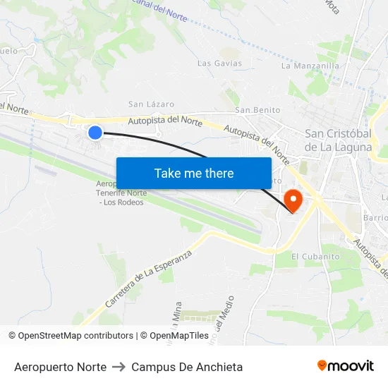 Aeropuerto Norte to Campus De Anchieta map
