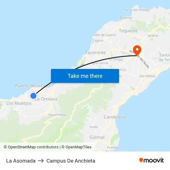 La Asomada to Campus De Anchieta map