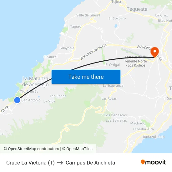 Cruce La Victoria (T) to Campus De Anchieta map