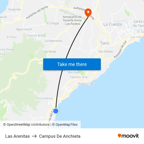Las Arenitas to Campus De Anchieta map