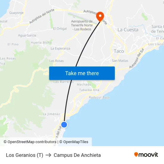 Los Geranios (T) to Campus De Anchieta map
