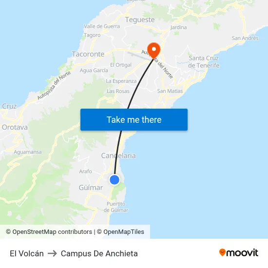 El Volcán to Campus De Anchieta map