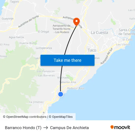Barranco Hondo (T) to Campus De Anchieta map