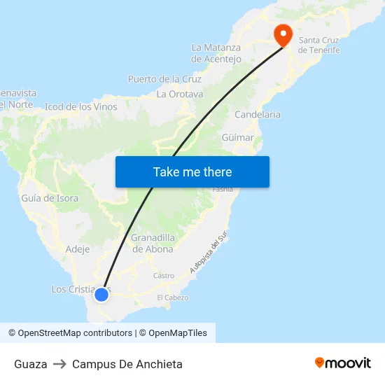 Guaza to Campus De Anchieta map