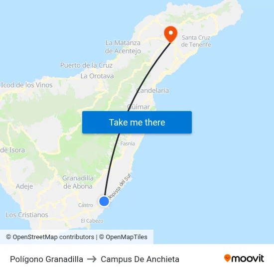 Polígono Granadilla to Campus De Anchieta map
