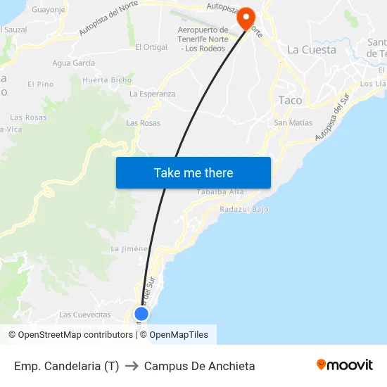 Emp. Candelaria (T) to Campus De Anchieta map