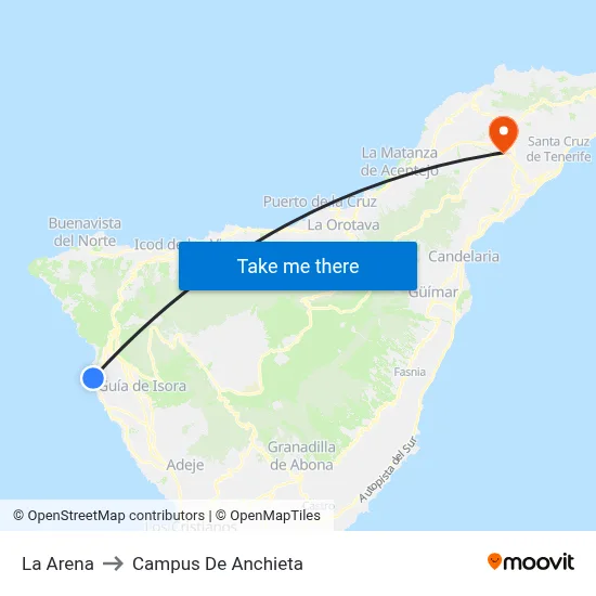La Arena to Campus De Anchieta map