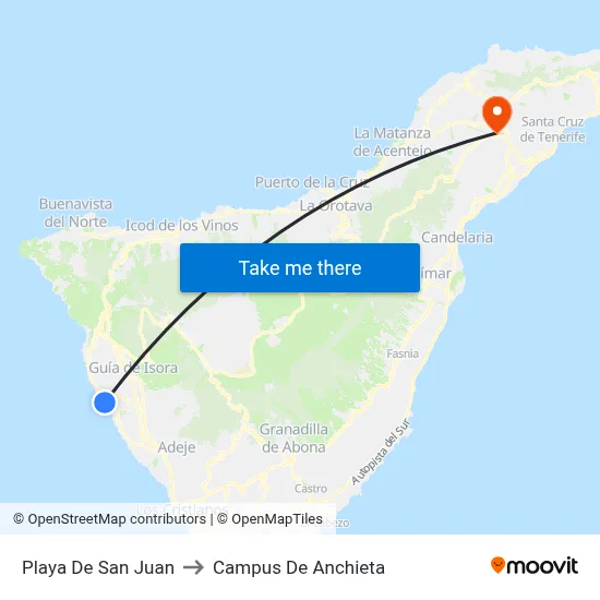 Playa De San Juan to Campus De Anchieta map