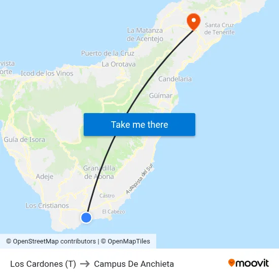 Los Cardones (T) to Campus De Anchieta map