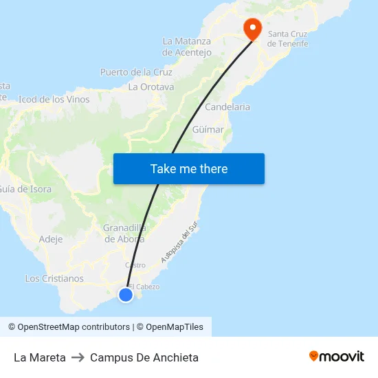 La Mareta to Campus De Anchieta map