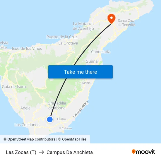 Las Zocas (T) to Campus De Anchieta map