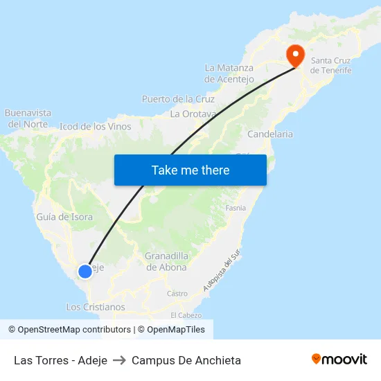 Las Torres - Adeje to Campus De Anchieta map
