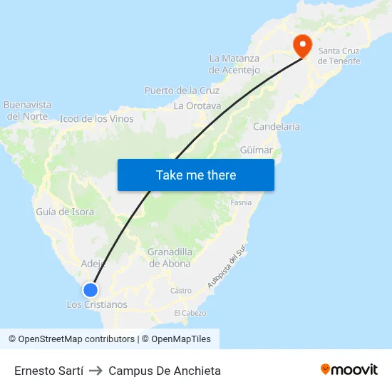 Ernesto Sartí to Campus De Anchieta map