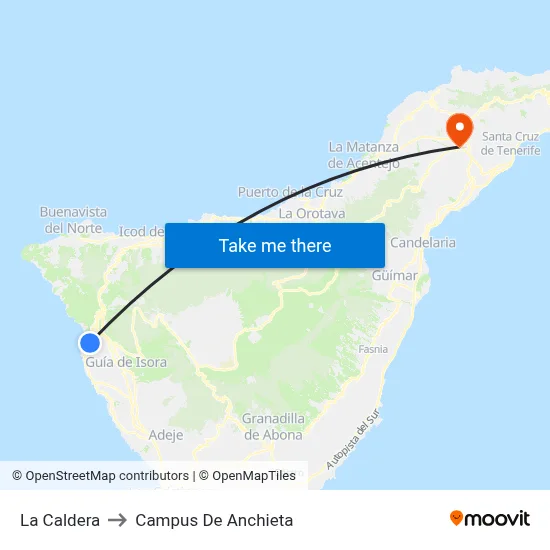La Caldera to Campus De Anchieta map