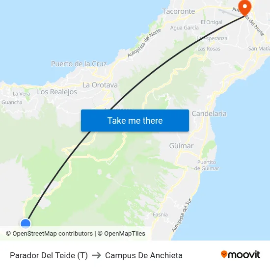 Parador Del Teide  (T) to Campus De Anchieta map