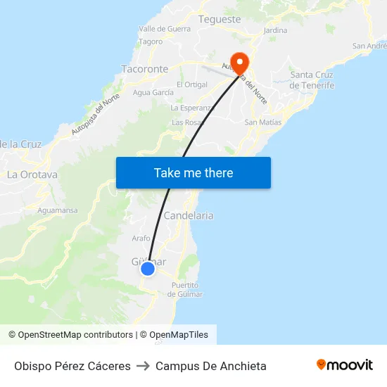 Obispo Pérez Cáceres to Campus De Anchieta map