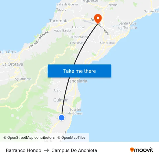 Barranco Hondo to Campus De Anchieta map