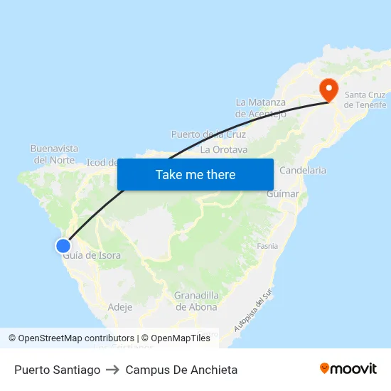 Puerto Santiago to Campus De Anchieta map