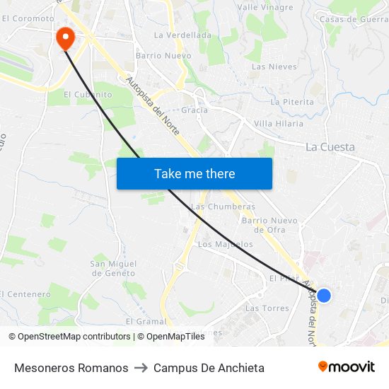 Mesoneros Romanos to Campus De Anchieta map