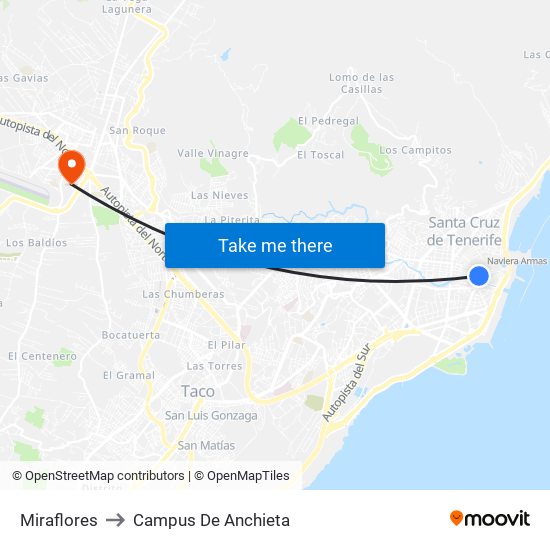 Miraflores to Campus De Anchieta map