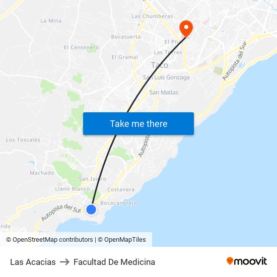 Las Acacias to Facultad De Medicina map