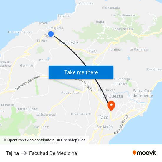 Tejina to Facultad De Medicina map