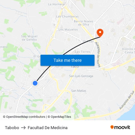 Tabobo to Facultad De Medicina map