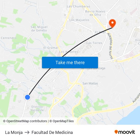 La Monja to Facultad De Medicina map
