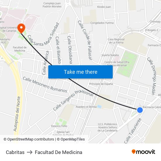 Cabritas to Facultad De Medicina map