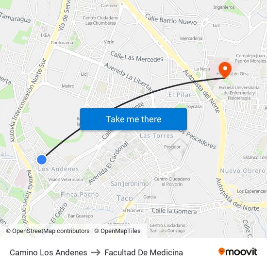Camino Los Andenes to Facultad De Medicina map
