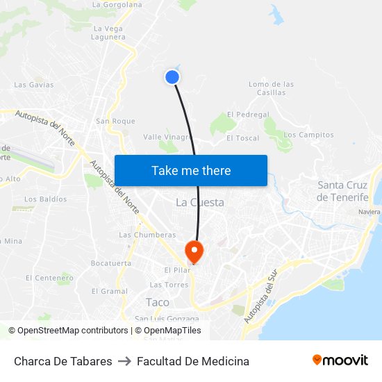 Charca De Tabares to Facultad De Medicina map
