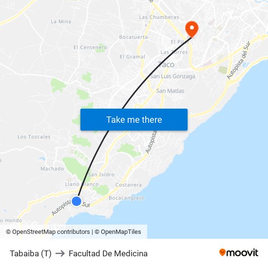Tabaiba (T) to Facultad De Medicina map
