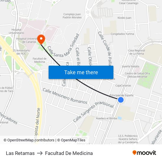 Las Retamas to Facultad De Medicina map