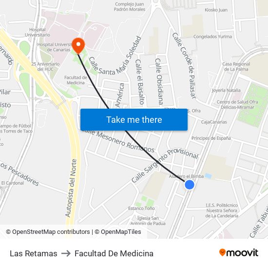 Las Retamas to Facultad De Medicina map