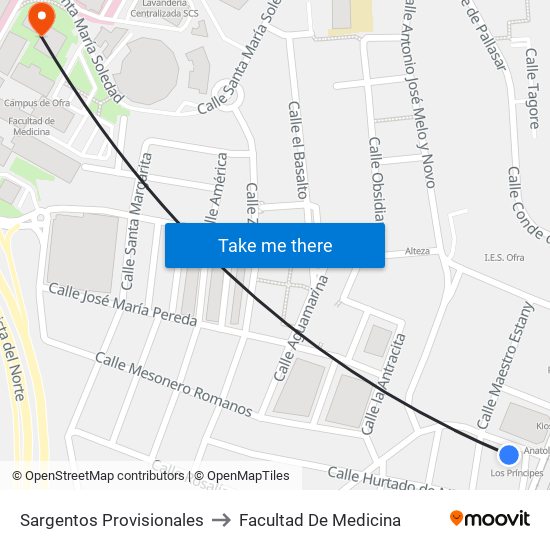 Sargentos Provisionales to Facultad De Medicina map