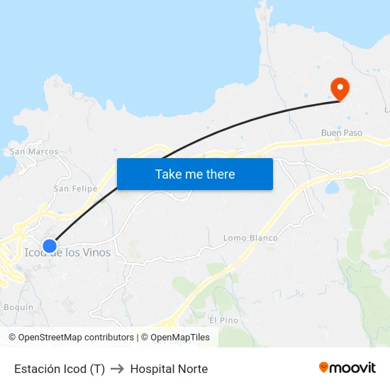 Estación Icod (T) to Hospital Norte map