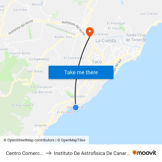 Centro Comercial to Instituto De Astrofisica De Canarias map