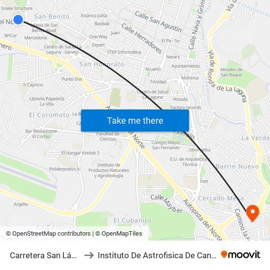 Carretera San Lázaro to Instituto De Astrofisica De Canarias map