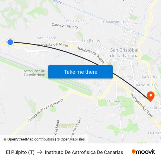 El Púlpito (T) to Instituto De Astrofisica De Canarias map