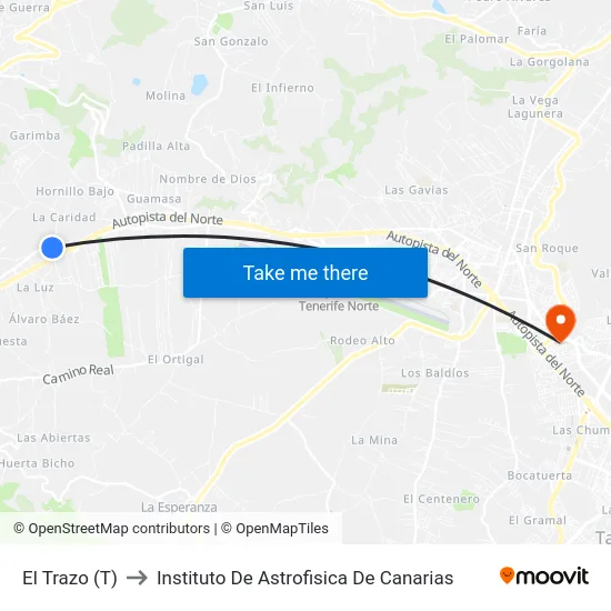 El Trazo (T) to Instituto De Astrofisica De Canarias map