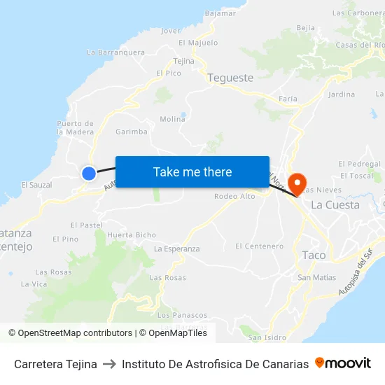 Carretera Tejina to Instituto De Astrofisica De Canarias map