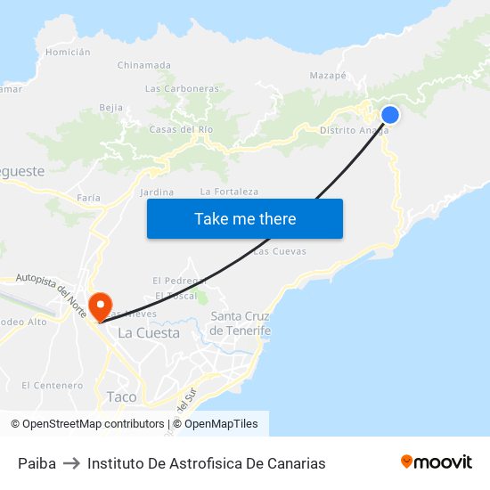 Paiba to Instituto De Astrofisica De Canarias map
