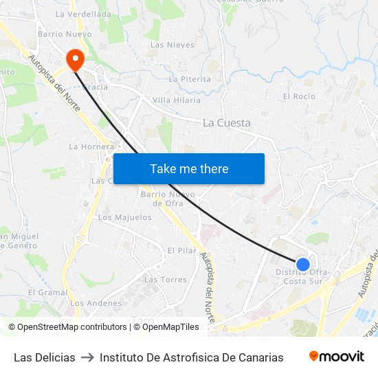 Las Delicias to Instituto De Astrofisica De Canarias map