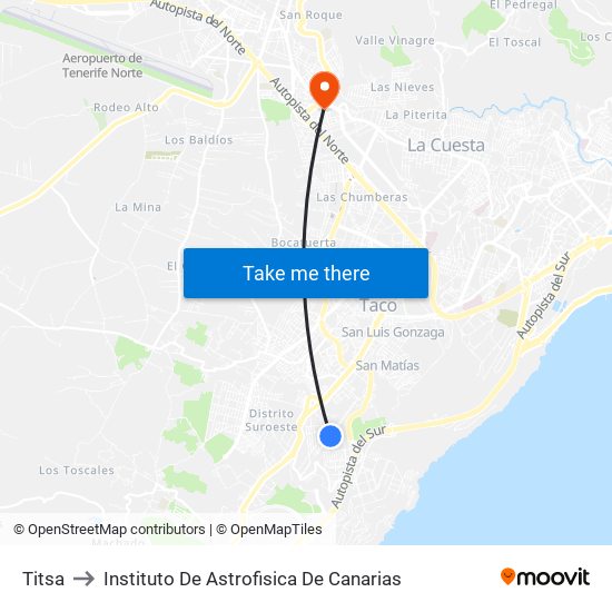 Titsa to Instituto De Astrofisica De Canarias map