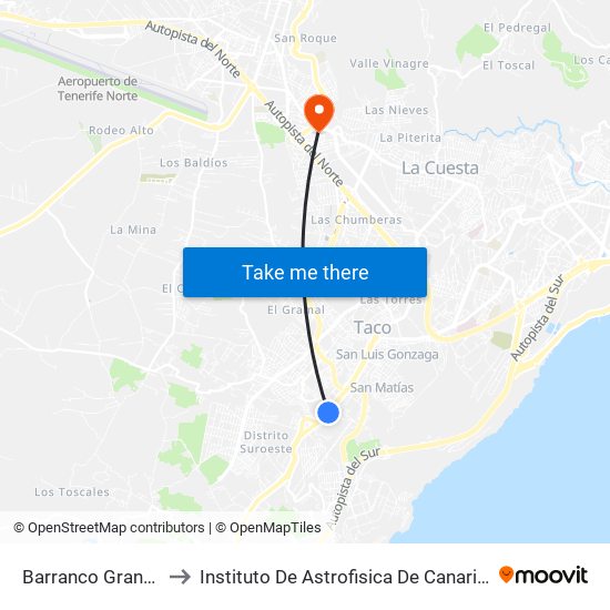 Barranco Grande to Instituto De Astrofisica De Canarias map